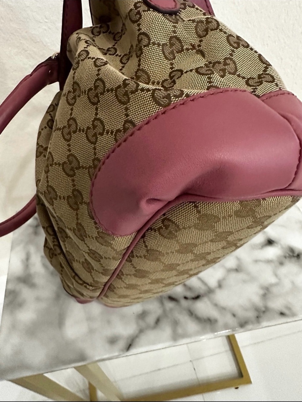 Authentic Gucci Brown GG Canvas Tote with Pink Leather Trim Pristine Condition - Picture 5 of 12